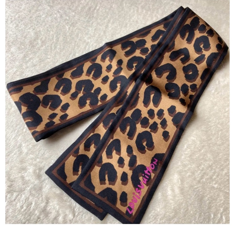Louis Vuitton Bandeau Brown Leopard Silk 119x8 cm
